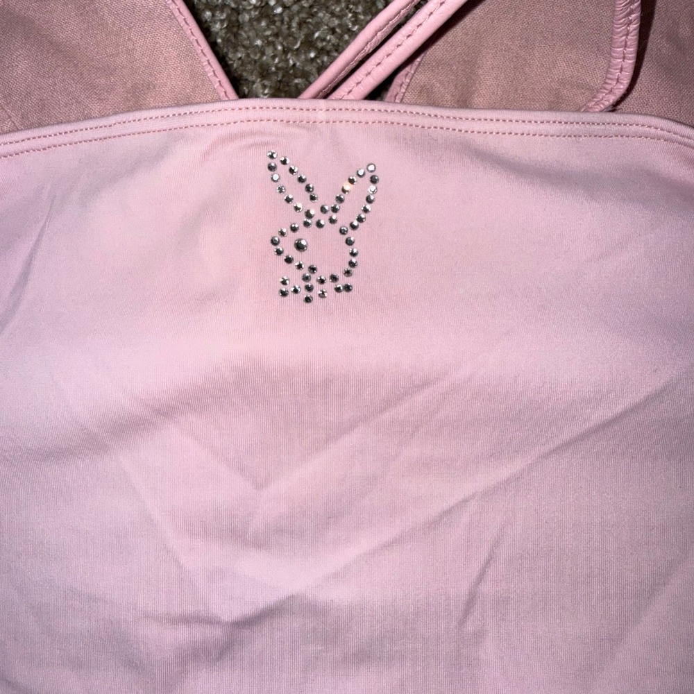 Playboy Leather Skirt Set Womens Large Pink Excellent Y2K Lace Up Halter 2pc - Picture 12 of 15